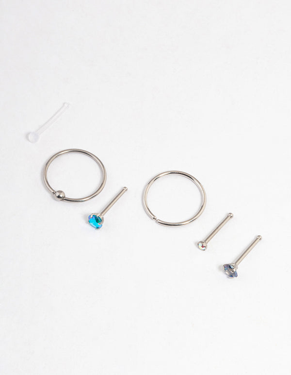 Surgical Steel Blue Nose Stud 6-Pack