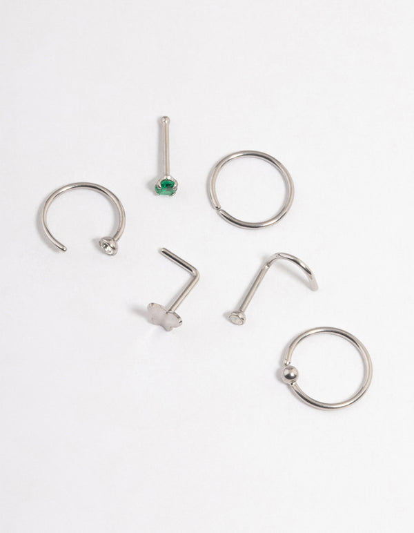 Surgical Steel Butterfly Green Nose 6-Pack