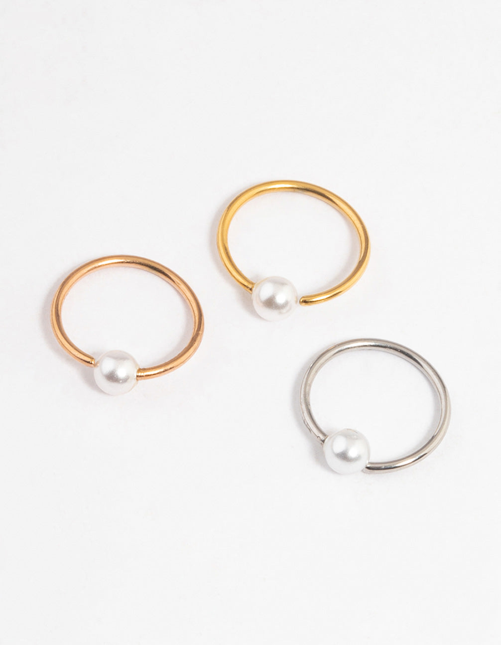 Mixed Metal Pearl Nose Ring Pack