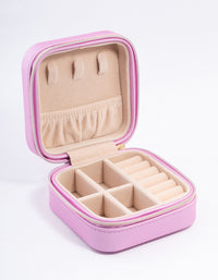 Pink Smooth PU Leather Compact Jewellery Case - link has visual effect only