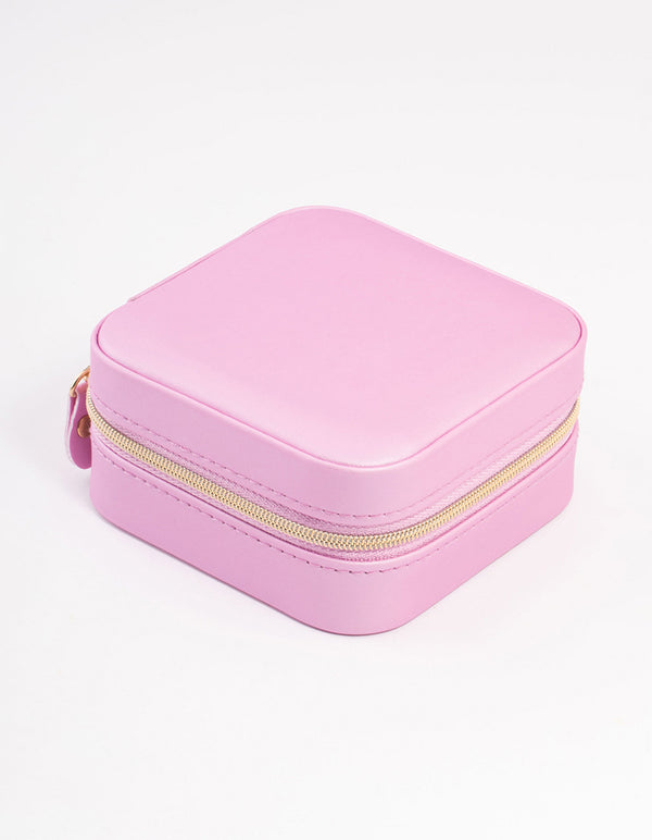 Pink Smooth PU Leather Compact Jewellery Case