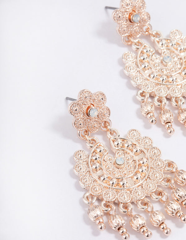 Rose Gold Flower Ball Drop Jhumka Earrings