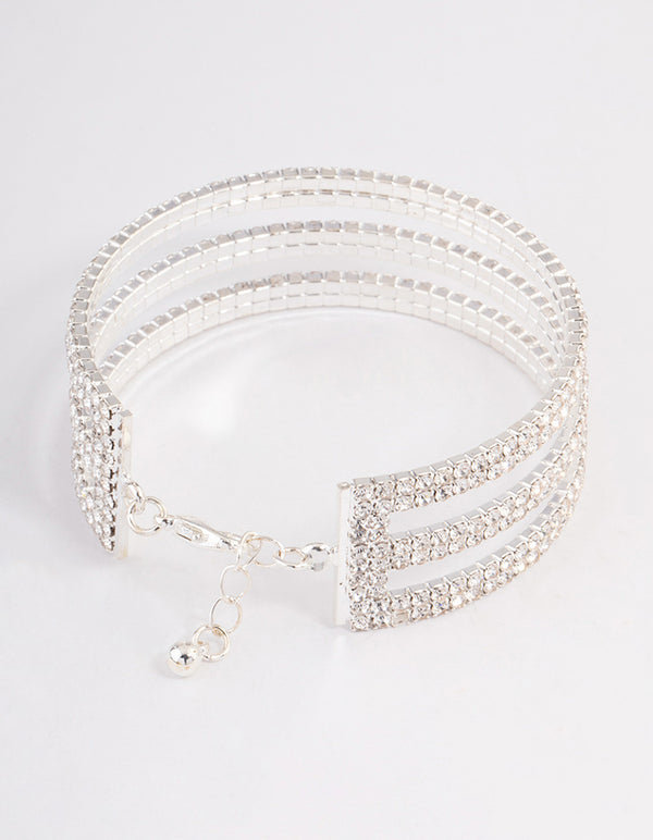 Silver Triple Row Cupchain  Wrist Cuff