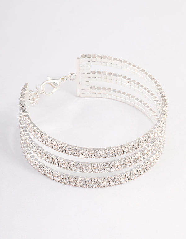 Silver Triple Row Cupchain  Wrist Cuff