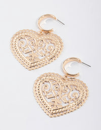 Gold Stamp Statement Heart Huggie Earrings - link has visual effect only