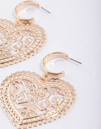 Gold Stamp Statement Heart Huggie Earrings - link has visual effect only