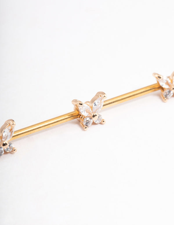 Gold Plated Surgical Steel Triple Butterfly Industrial Bar