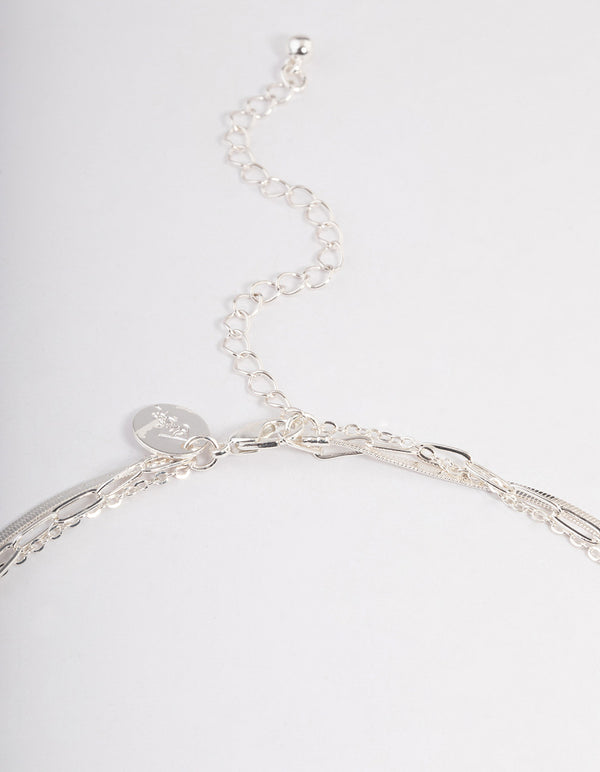 Silver Plated Square Cubic Zirconia Drop Chain Necklace