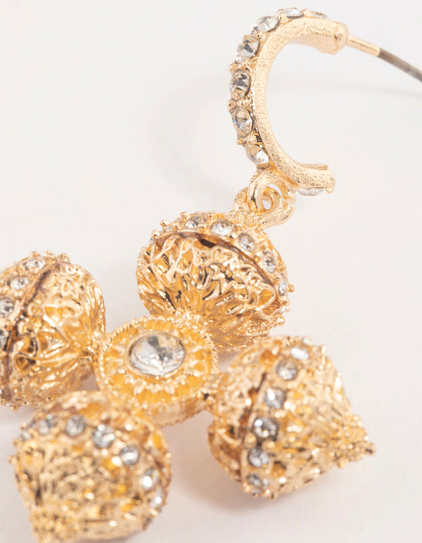 Gold Diamante Fancy Cross Drop Earrings