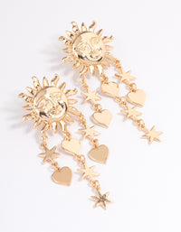 Gold Statement Stone Heart Drop Earrings - link has visual effect only