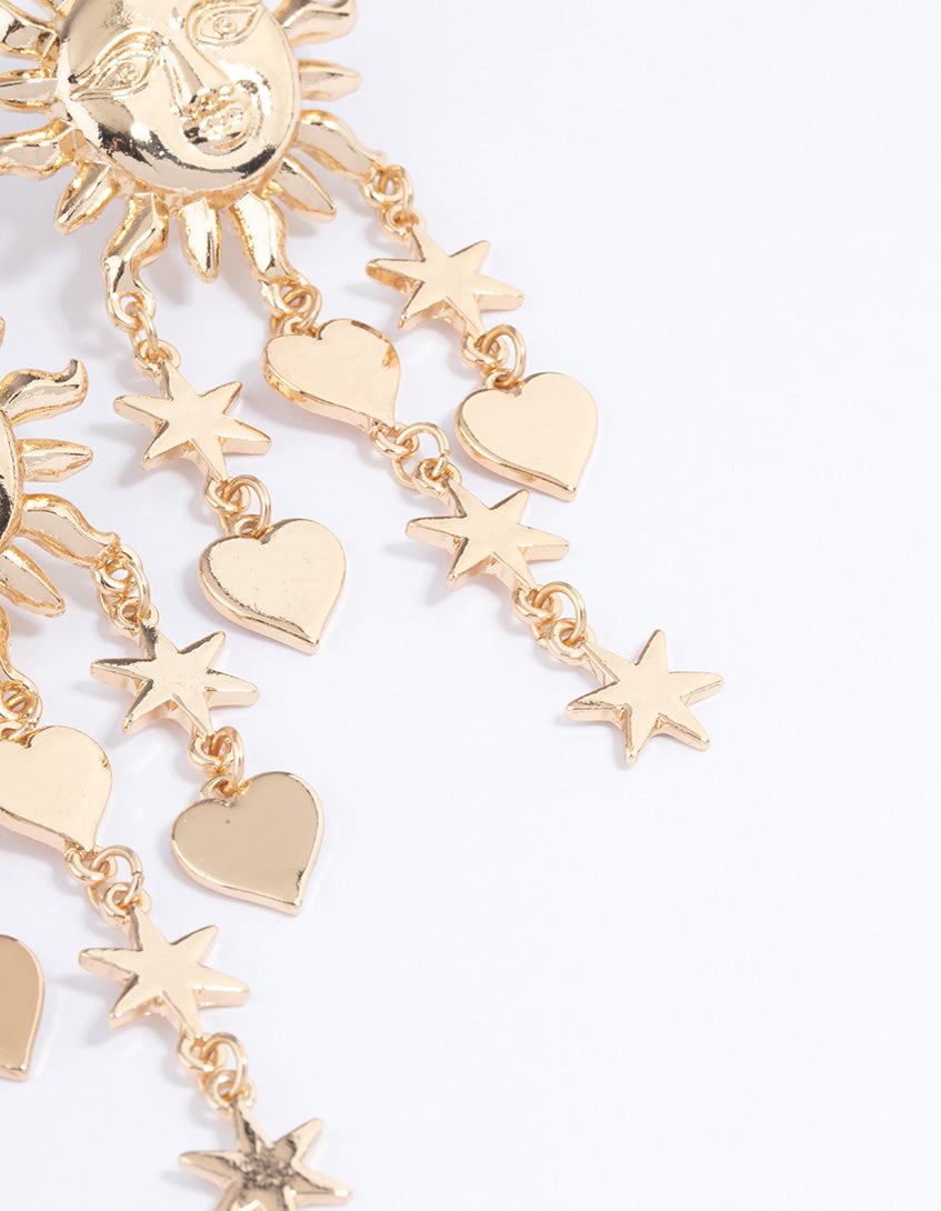 Gold Statement Stone Heart Drop Earrings