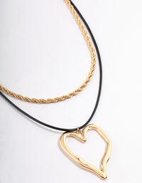 Gold Hammered Heart Rope Chain Cord Layered Necklace - link has visual effect only