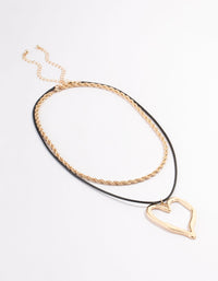 Gold Hammered Heart Rope Chain Cord Layered Necklace - link has visual effect only