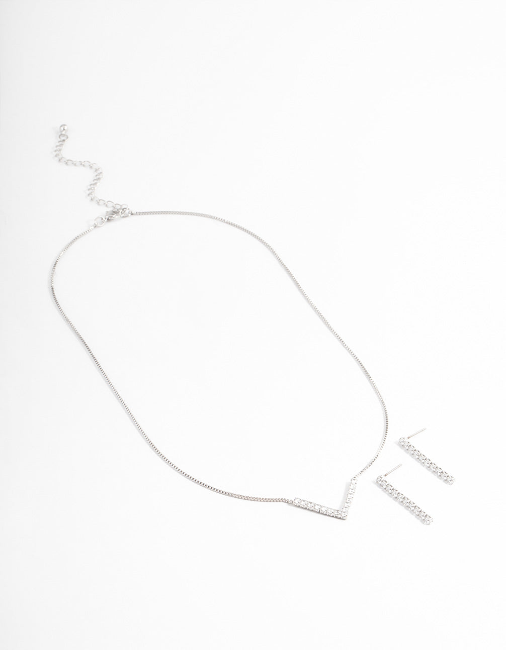 Silver Cubic Zirconia V-Shape Jewellery Set