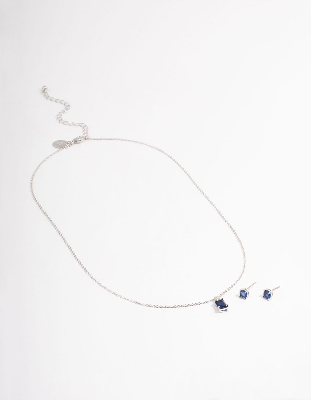 Silver Cubic Zirconia Sapphire Emerald Cut Out Jewellery Set