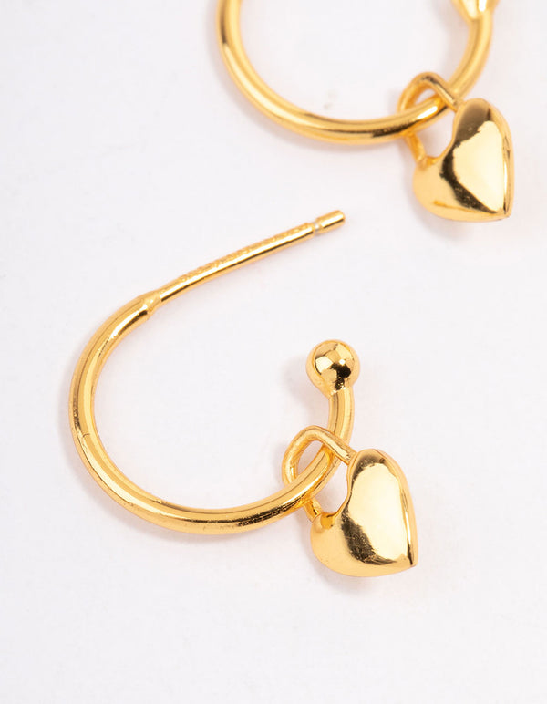 Gold Plated Sterling Silver Heart Charm Hoop Earrings
