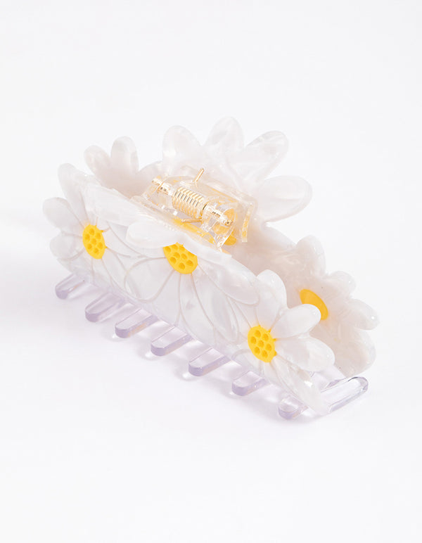White Acrylic Triple Flower Hair Claw