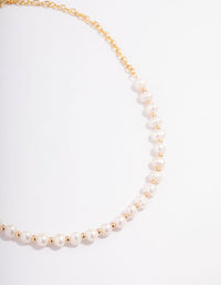 Gold Plated Freshwater Pearl Half Link Necklace - link has visual effect only