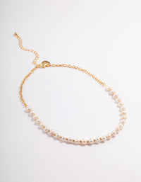 Gold Plated Freshwater Pearl Half Link Necklace - link has visual effect only