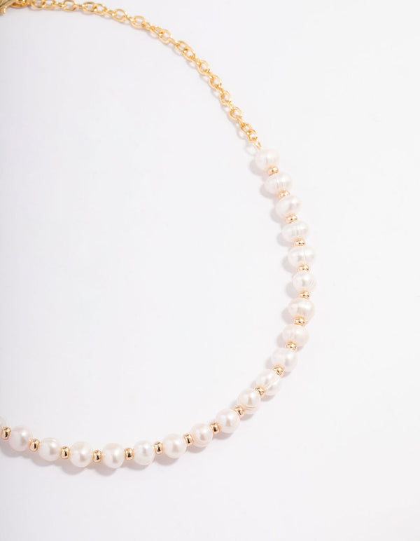 Gold Plated Freshwater Pearl Half Link Necklace