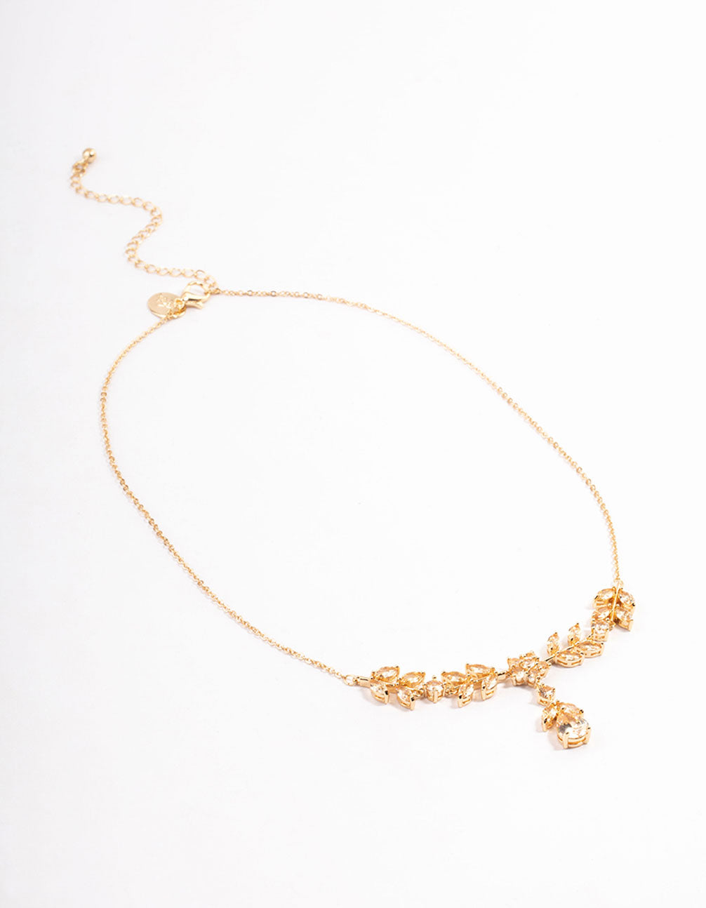 Gold Diamond Simulant Floral Y-Necklace