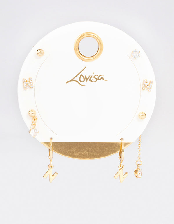 Letter 'N' Gold Plated Initial Ear Stackers