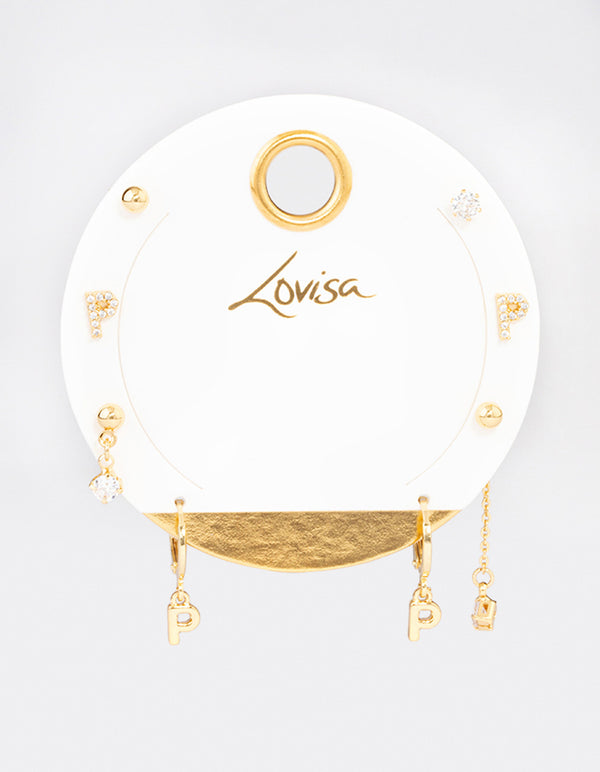 Letter 'P' Gold Plated Initial Ear Stackers