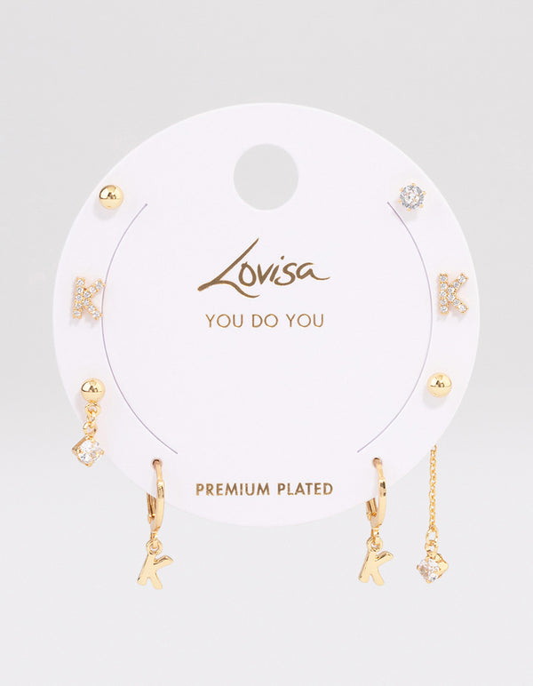 Letter 'K' Gold Plated Initial Ear Stackers