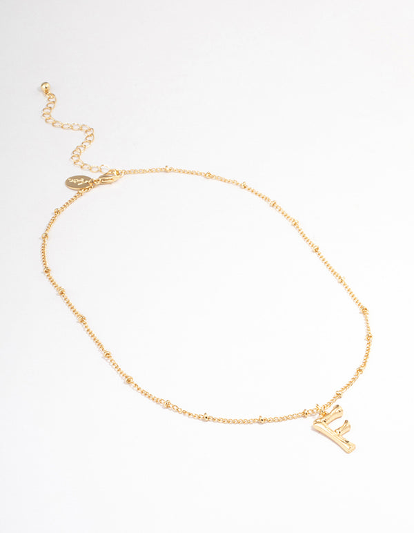 Letter 'F' Gold Plated Bamboo Initial Necklace
