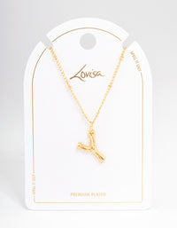 Letter 'Y' Gold Plated Bamboo Initial Necklace - link has visual effect only