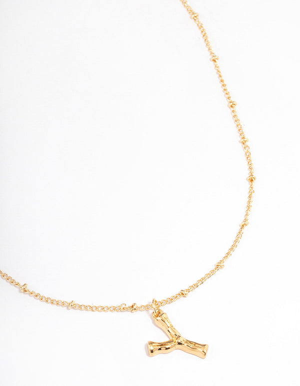 Letter 'Y' Gold Plated Bamboo Initial Necklace