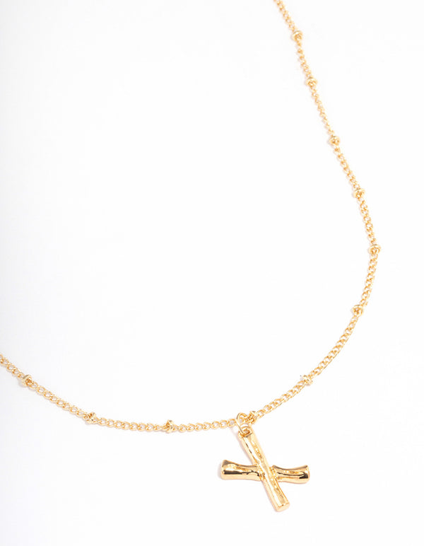 Letter 'X' Gold Plated Bamboo Initial Necklace