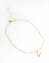 Letter 'V' Gold Plated Bamboo Initial Necklace - link has visual effect only