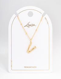 Letter 'V' Gold Plated Bamboo Initial Necklace - link has visual effect only