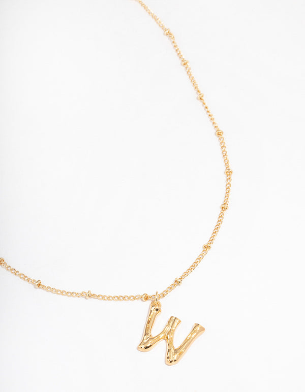 Letter 'W' Gold Plated Bamboo Initial Necklace