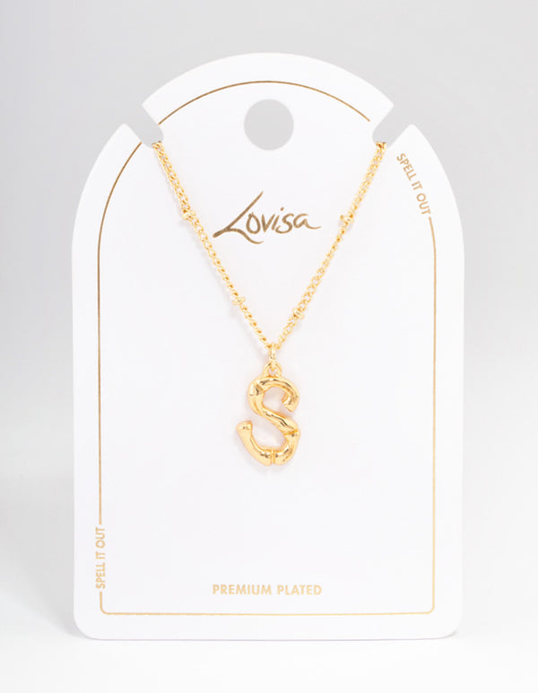 Letter 'S' Gold Plated Bamboo Initial Necklace