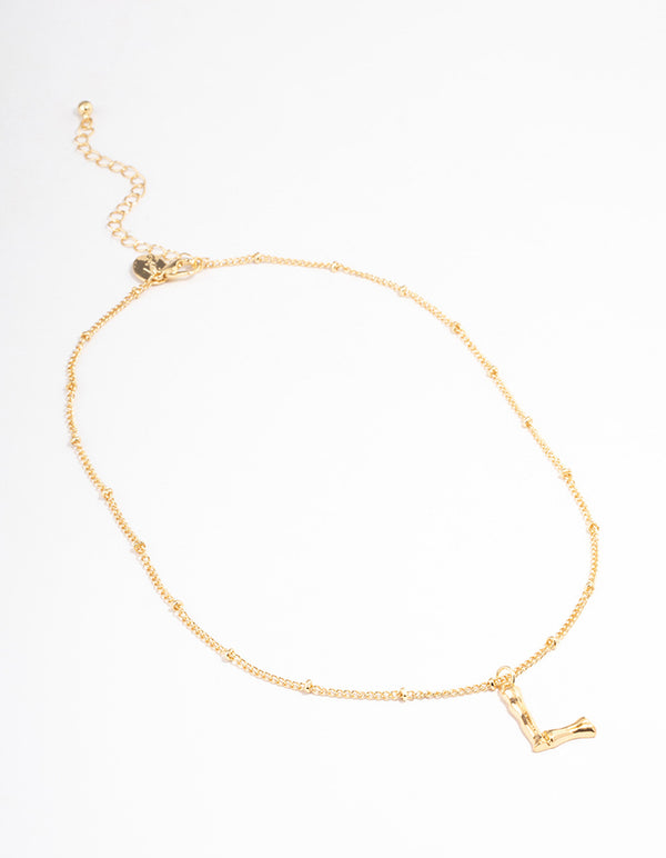 Letter 'L' Gold Plated Bamboo Initial Necklace