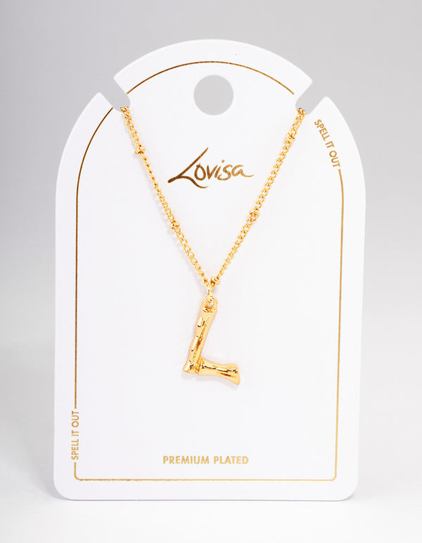 Letter 'L' Gold Plated Bamboo Initial Necklace