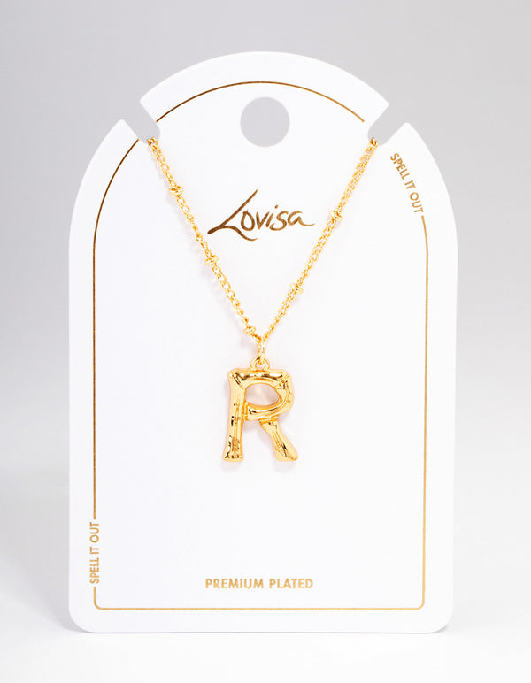 Letter 'R' Gold Plated Bamboo Initial Necklace