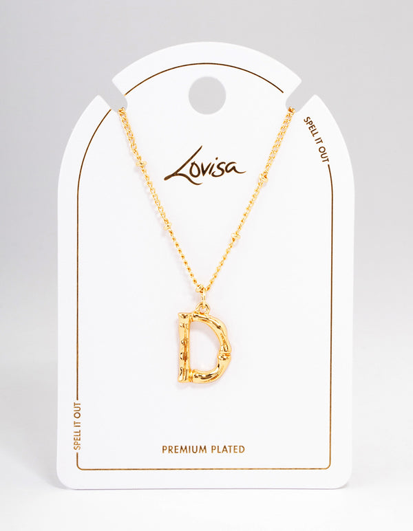 Letter 'D' Gold Plated Bamboo Initial Necklace