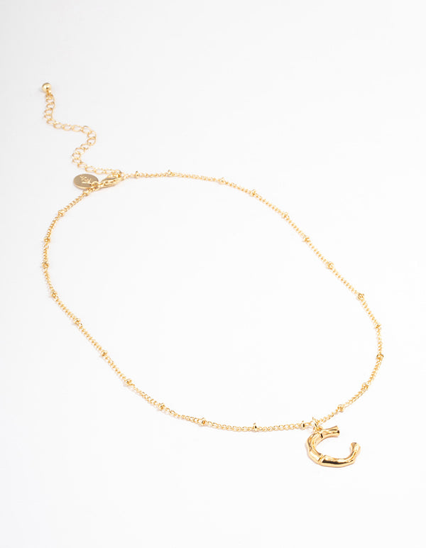 Letter 'C' Gold Plated Bamboo Initial Necklace