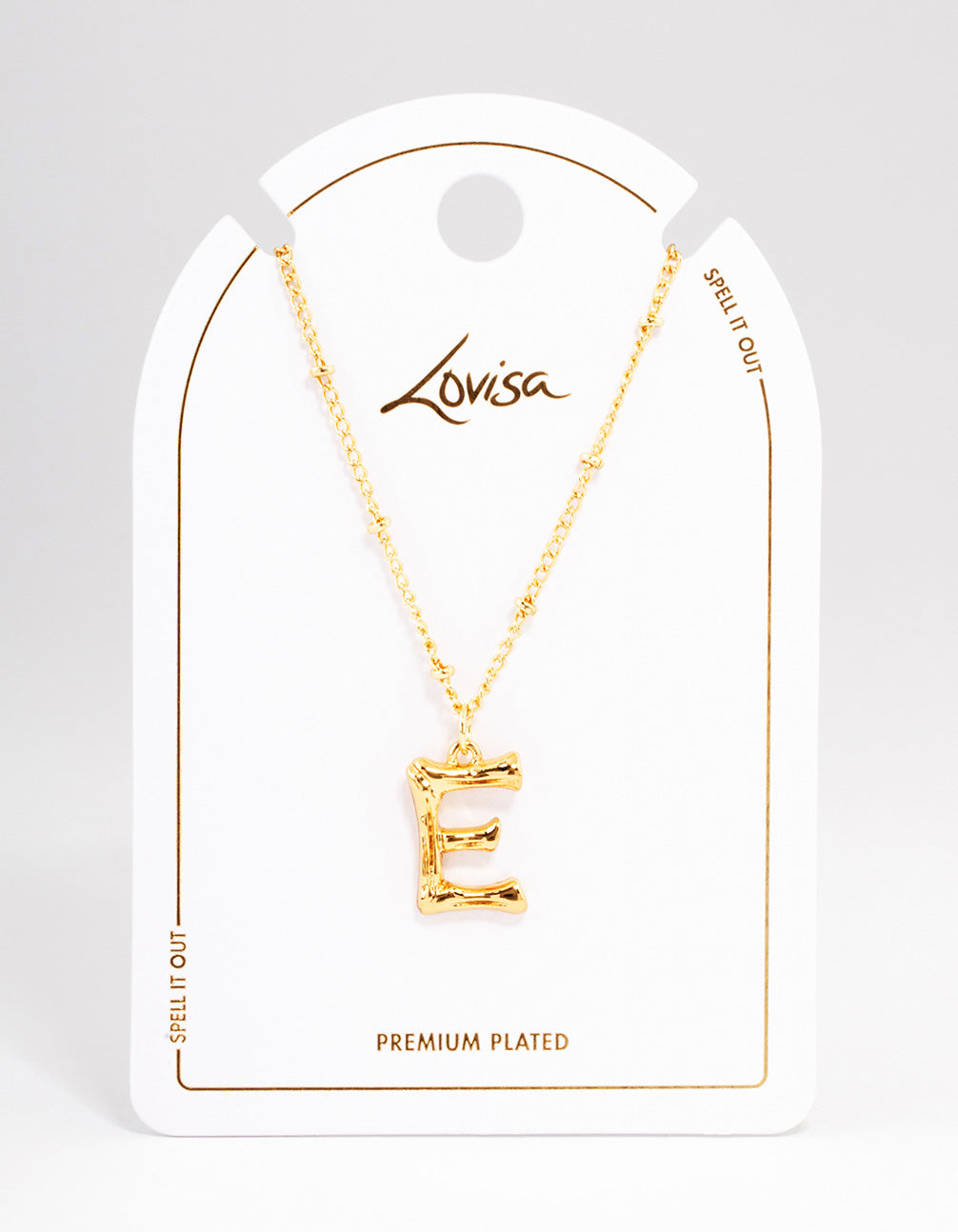 Letter 'E' Gold Plated Bamboo Initial Necklace