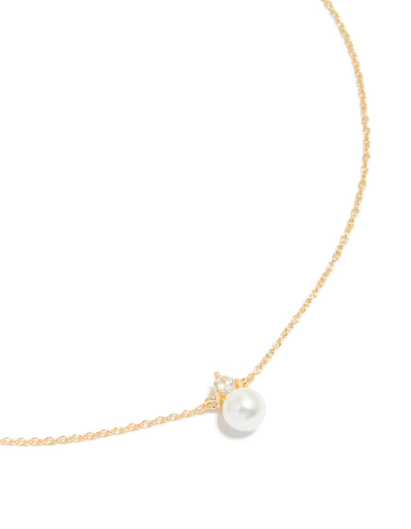 Gold Plated Sterling Silver Pearl Cubic Zirconia Necklace