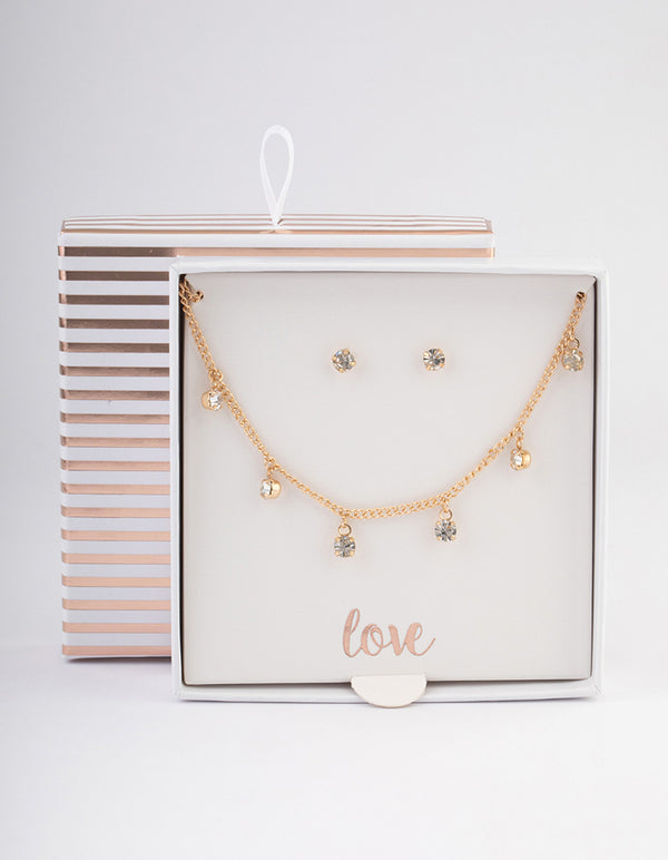 Gold Diamante Droplet Jewellery Set