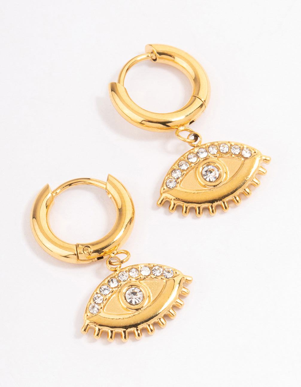 Waterproof Gold Plated Stainless Steel Diamante Evil Eye Drop Huggie Hoops
