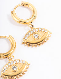 Waterproof Gold Plated Stainless Steel Diamante Evil Eye Drop Huggie Hoops - link has visual effect only