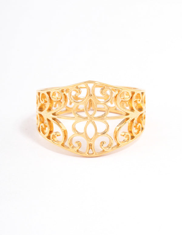 Waterproof Gold Plated Stainless Steel Fine Swirl Filigree Ring