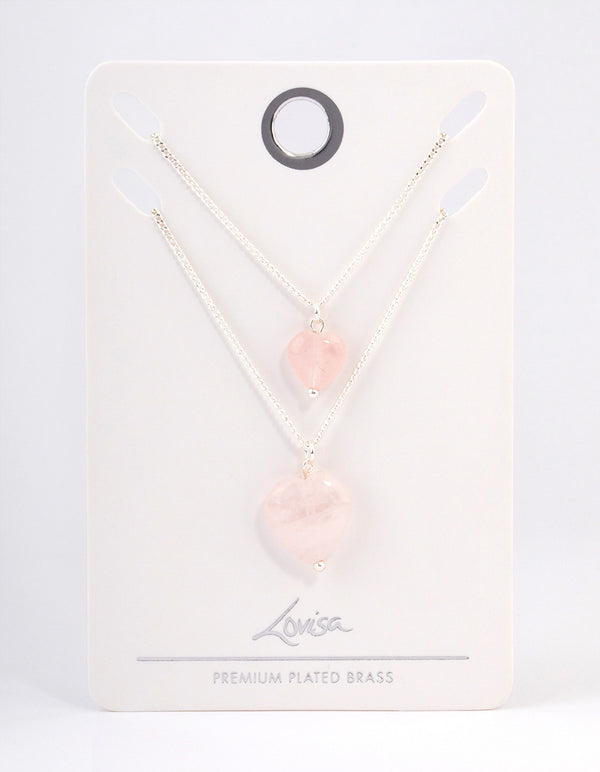 Silver Plated Rose Quartz Heart Necklace Pack