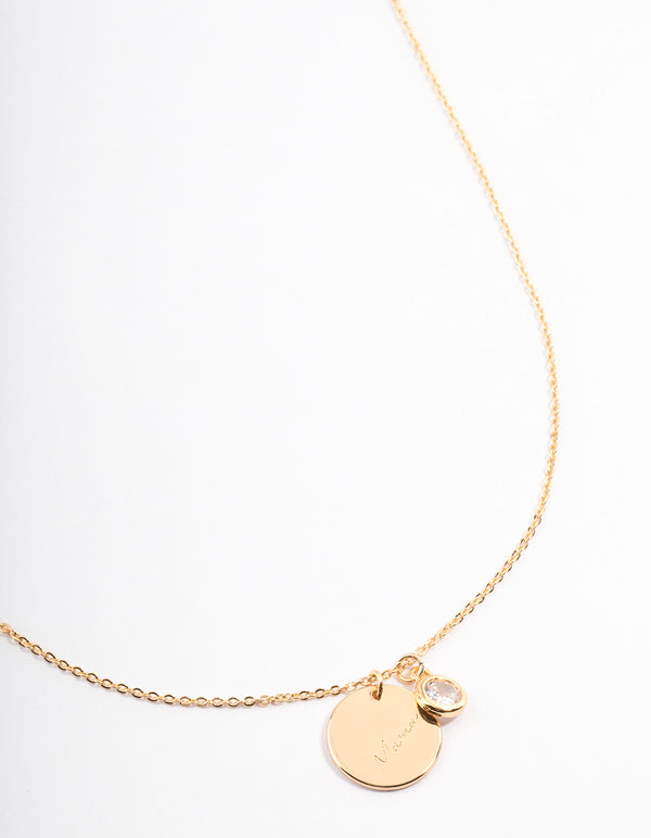 Gold Plated 'Mama' Script Disc Cubic Zirconia Necklace