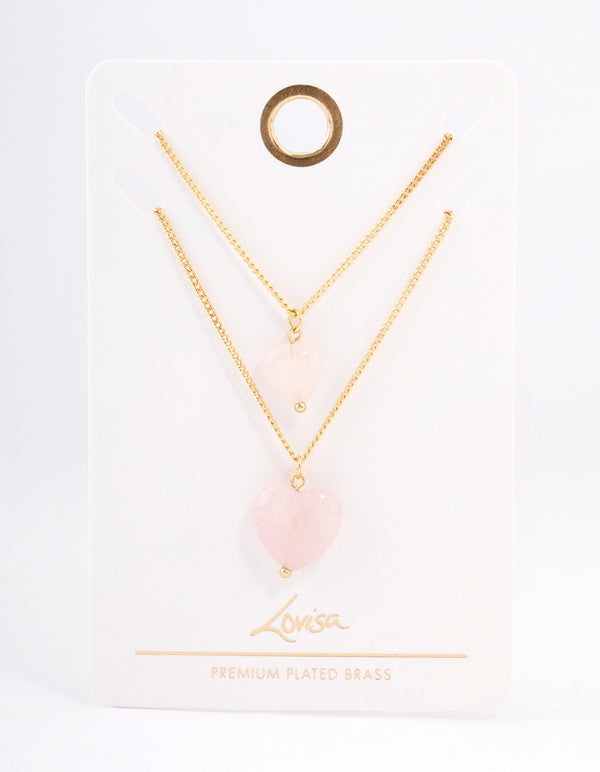 Gold Plated Rose Quartz Heart Necklace Pack